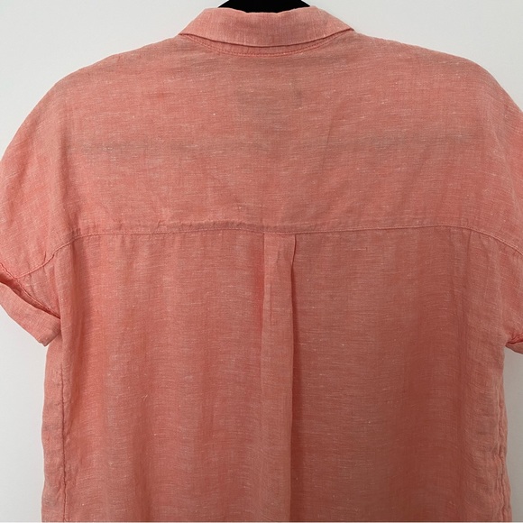 Tahari 100% Linen Women Button Front Short Sleeves Shirt Coral Top - Picture 8 of 14